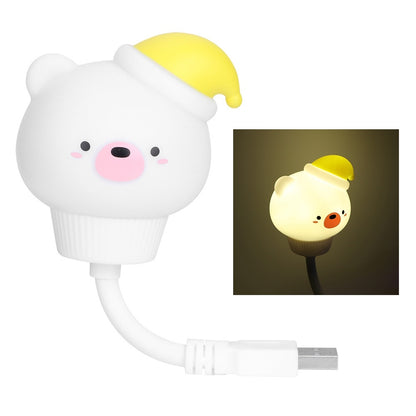 Cute Animal Shaped Night Light USB LED Soft Cartoon Baby Nursery Sleeping Lamp Kid GiftWhite Bear 16cm